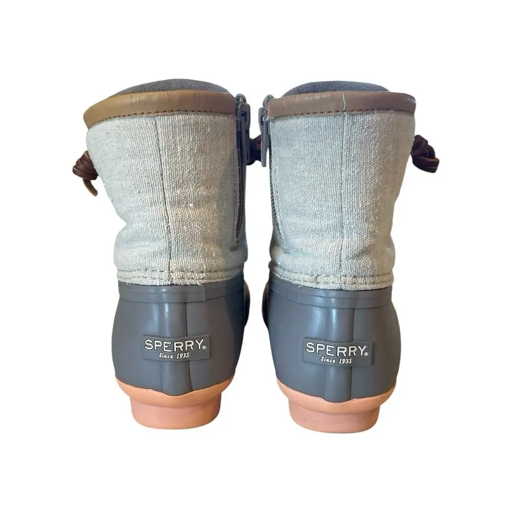 Sperry Top-Sider Kids Duck Boots Size 3M Gray Rubber Beige Canvas Side Zip
